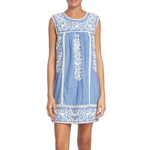 Blue and White Embroidered shift Dress